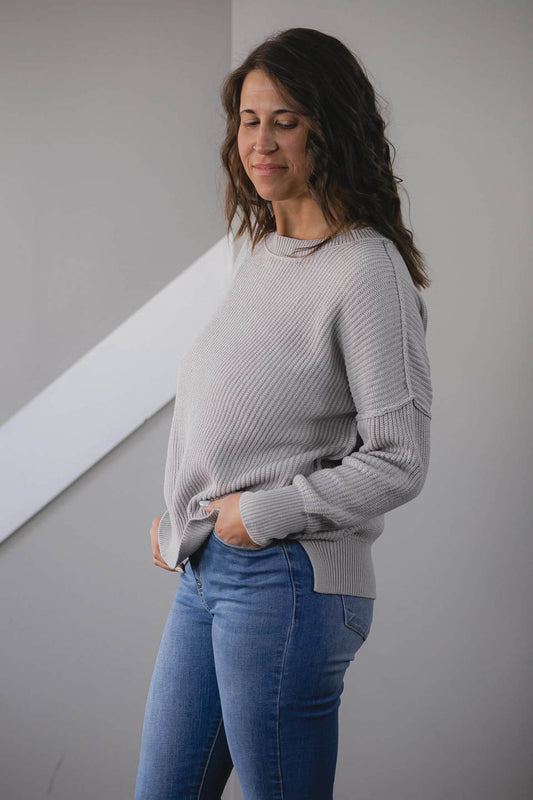 Hail Mary Drop Shoulder Sweater - Grey