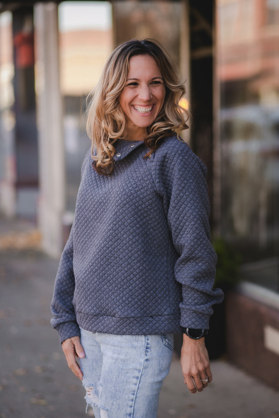 Sleigh Ride Quilted Sweatshirt - Charcoal