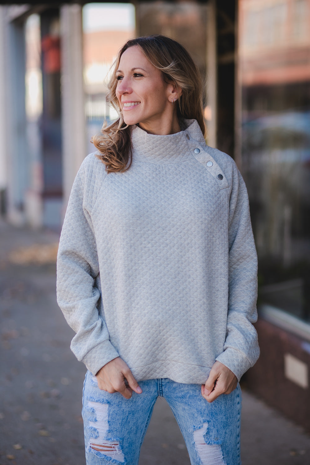 Sleigh Ride Quilted Sweatshirt - Oatmeal