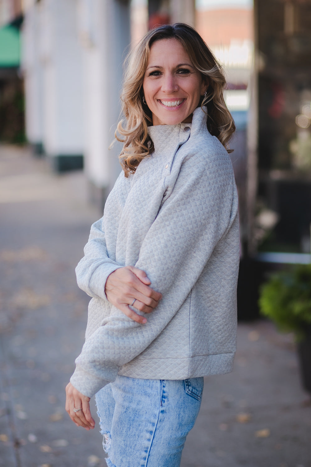Sleigh Ride Quilted Sweatshirt - Oatmeal